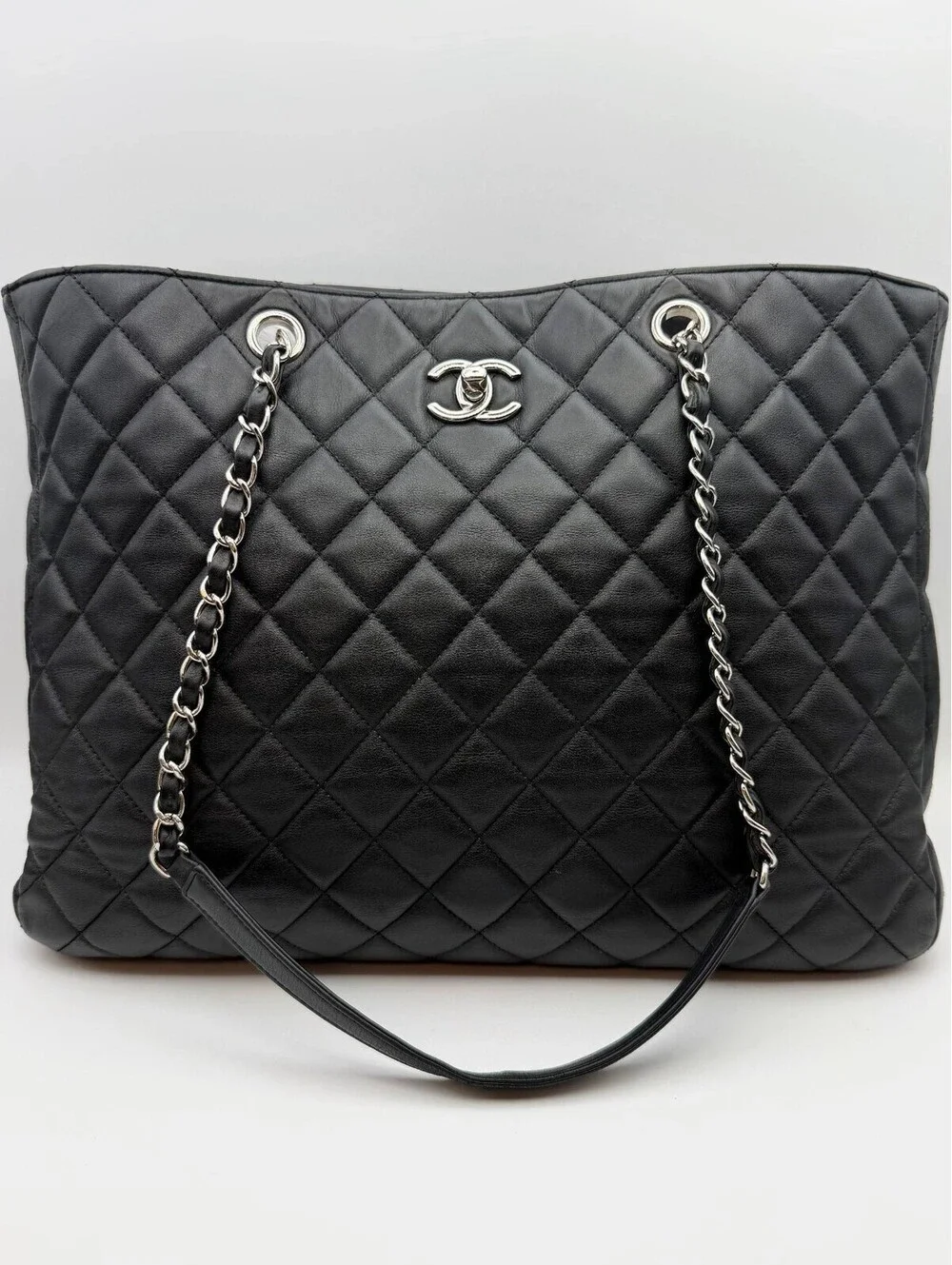 Chanel Classic CC Shopping Tote Black Lambskin Large Timeles
